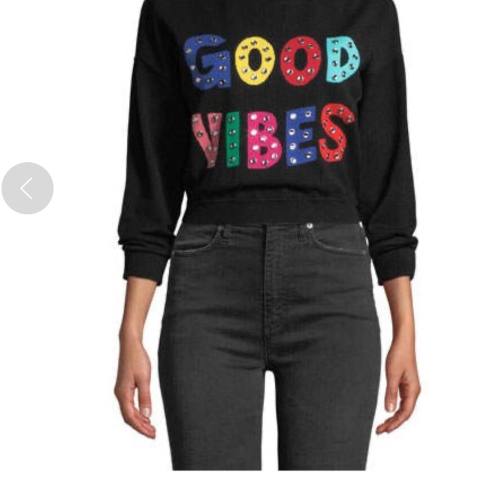 Alice + Olivia Black Crew Neck Sweater with Vibrant Design